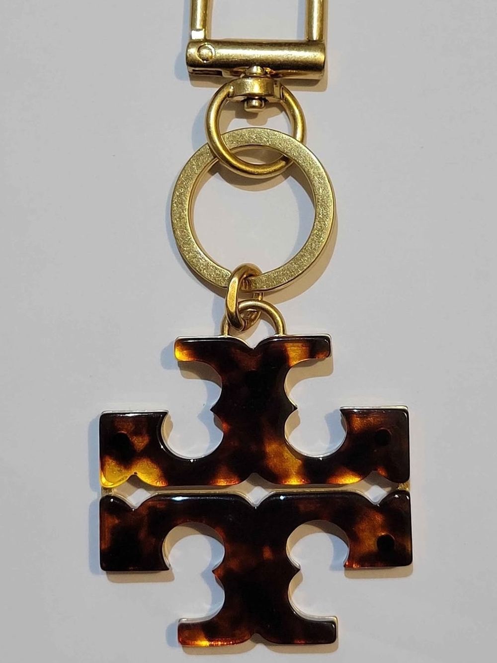 TORY BURCH TORTOISE LOGO KEYCHAIN BAG CHARM GOLD TONE KEY FOB